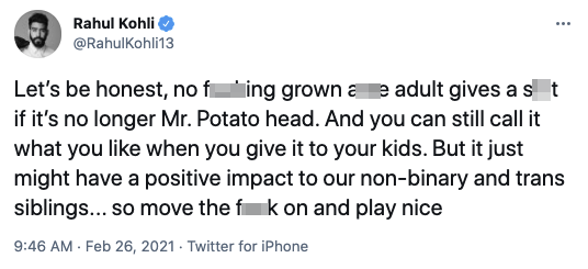 Rahul Kohli tweet about Mr Potato Head