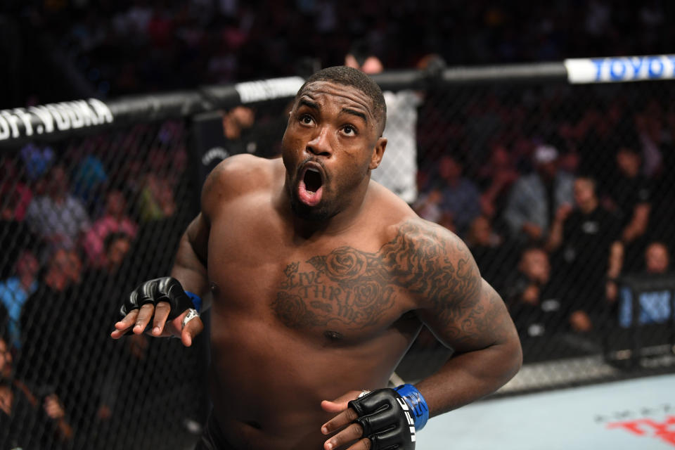 SAN ANTONIO, TEXAS - JULY 20:  Walt Harris reacts after defeating Aleksei Oleinik of Russia in their heavyweight bout during the UFC Fight Night event at AT&T Center on July 20, 2019 in San Antonio, Texas. (Photo by Josh Hedges/Zuffa LLC/Zuffa LLC via Getty Images)