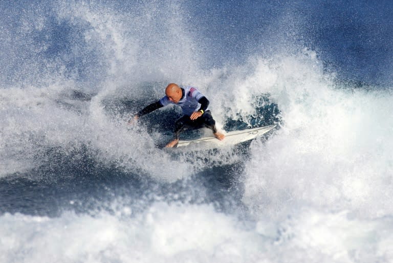La légende du surf Kelly Slater lors de la compétition de Margaret River, près de Perth, le 16 avril 2024. (COLIN MURTY)