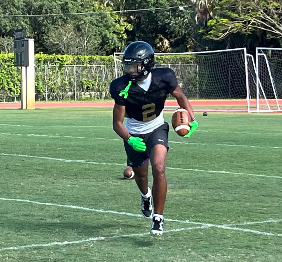 American Heritage defensive back Greg "Zae" Thomas in practice Thursday in Plantation.