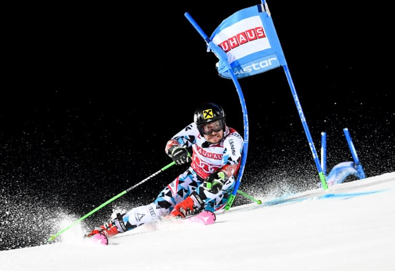 Austria's Marcel Hirscher competes during the FIS Ski World Cup Parallel Slalom city event at Hammarbybacken in Stockholm on January 31, 2017