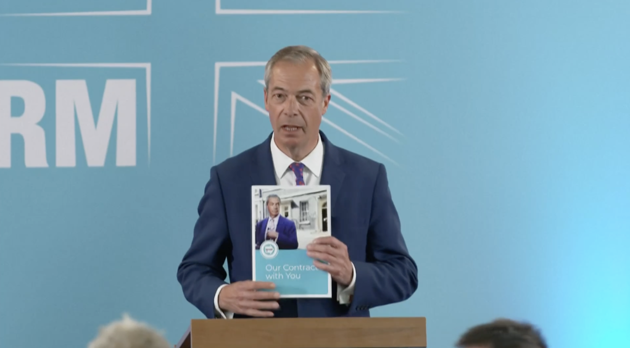 Nigel Farage launches his 'contract'. (Sky News)