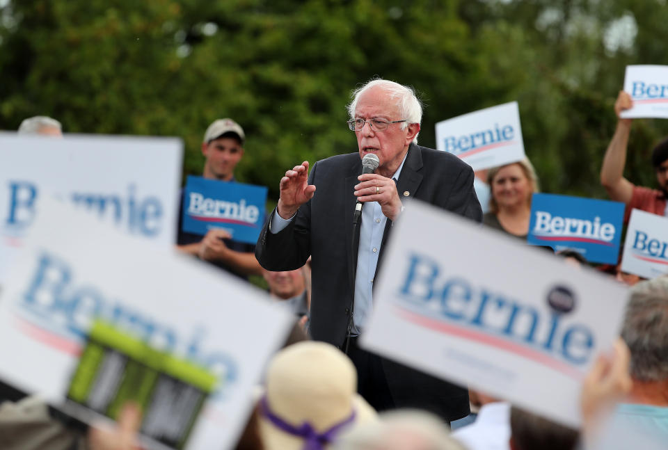 Sen. Bernie Sanders of Vermont speaks to supporters at the Wolfeboro Inn in Wolfeboro, New Hampshire, last week. (Photo: Boston Globe via Getty Images)