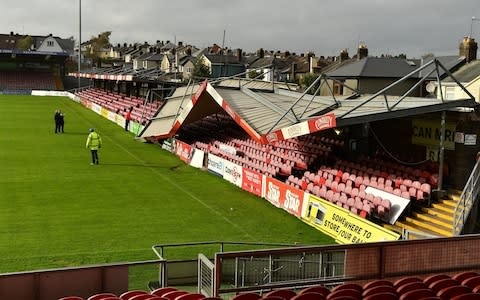 damage to the Derrynane Stand at Turners Cross Stadium, home of Cork City Football Club - Credit: Sportsfile via Getty