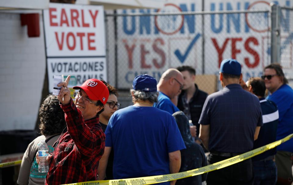 Waiting to vote early at the Culinary Workers union on Feb. 17, 2020, in Las Vegas.