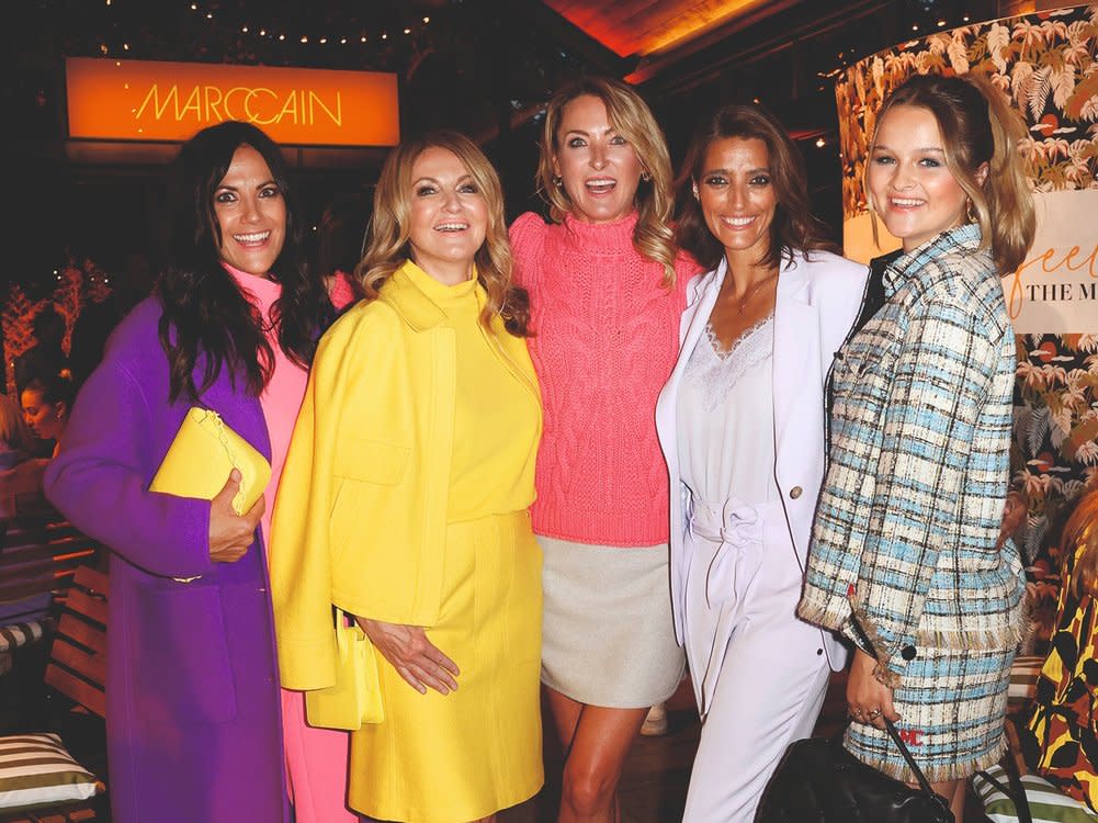 Bettina Zimmermann, Frauke Ludowig, Lilly zu Sayn-Wittgenstein, Marvy Rieder und Nele Röffen (v.l.n.r.) auf der Show von Marc Cain während der Berliner Fashion Week. (Bild: 2022 Franziska Krug/Getty Images für Marc Cain)