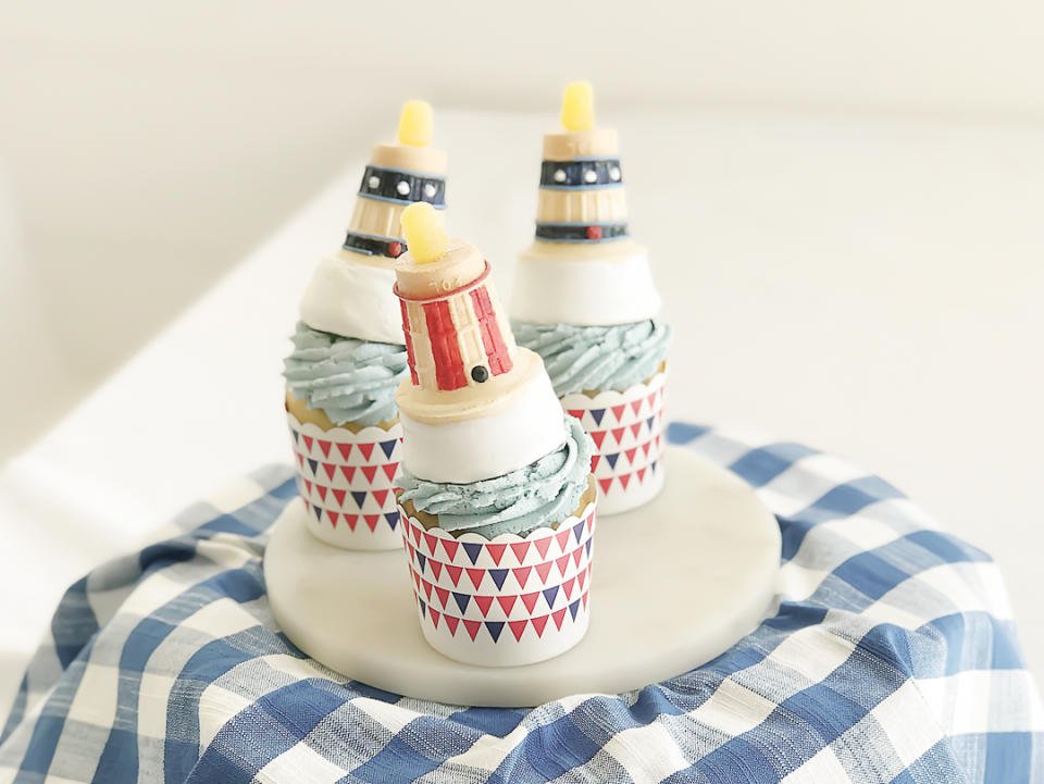 Dreamsicle Cupcakes with Lighthouse Ice Cream Cones