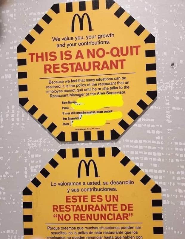 L’avis de non-abandon de McDonald’s interdisant aux employés de démissionner suscite un débat en colère sur l’emploi «à volonté»