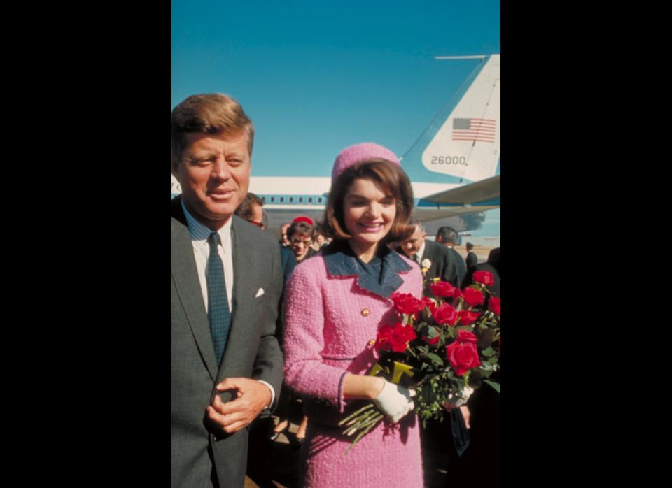 Arriving in Texas just before the fateful drive through Dallas. (Getty photo)