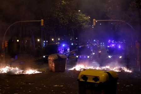 Separatists protest after a verdict in a trial over a banned Catalonia's independence referendum in Barcelona