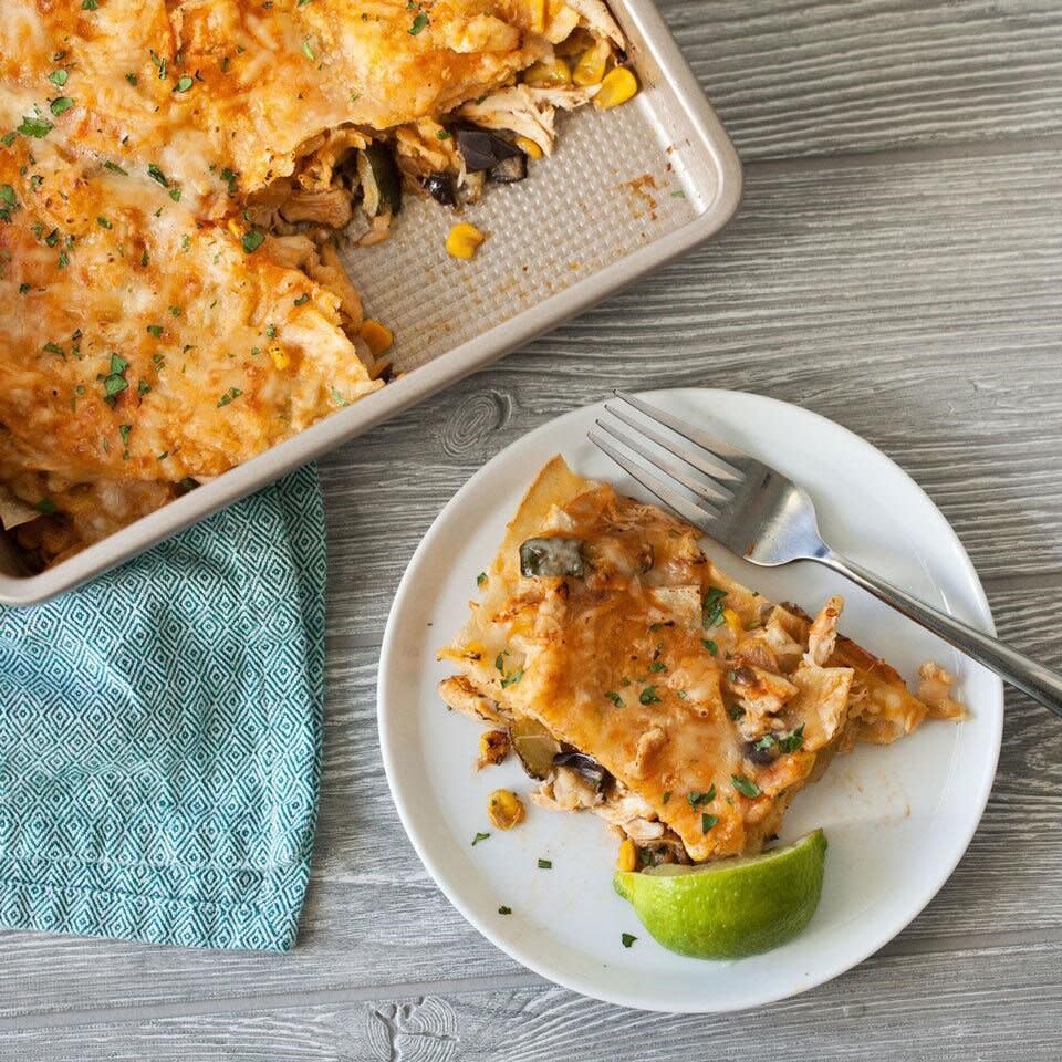 Summer Vegetable Chicken Tortilla Casserole