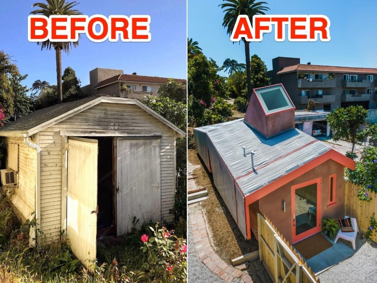 The LA shed before and after the two year renovation.