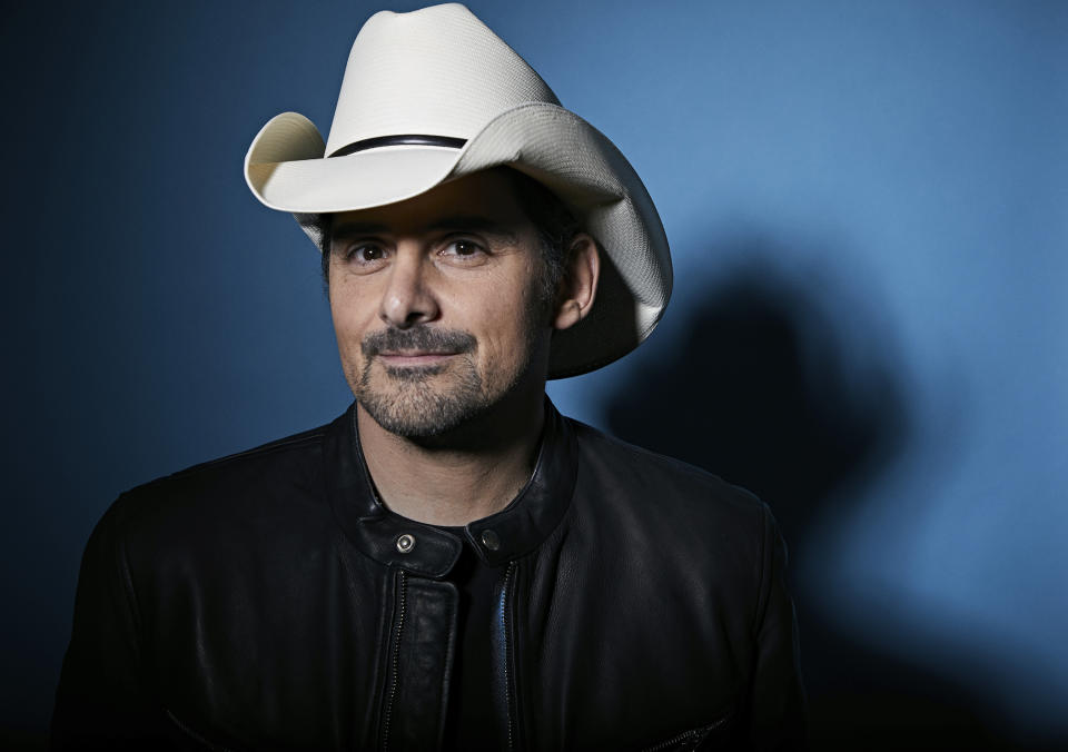 This Nov. 18, 2019 photo shows country singer Brad Paisley posing for a portrait in New York. Paisley will perform in Live Nation's “Live from the Drive-In,” concert series taking place July 10-12. (Photo by Matt Licari/Invision/AP)