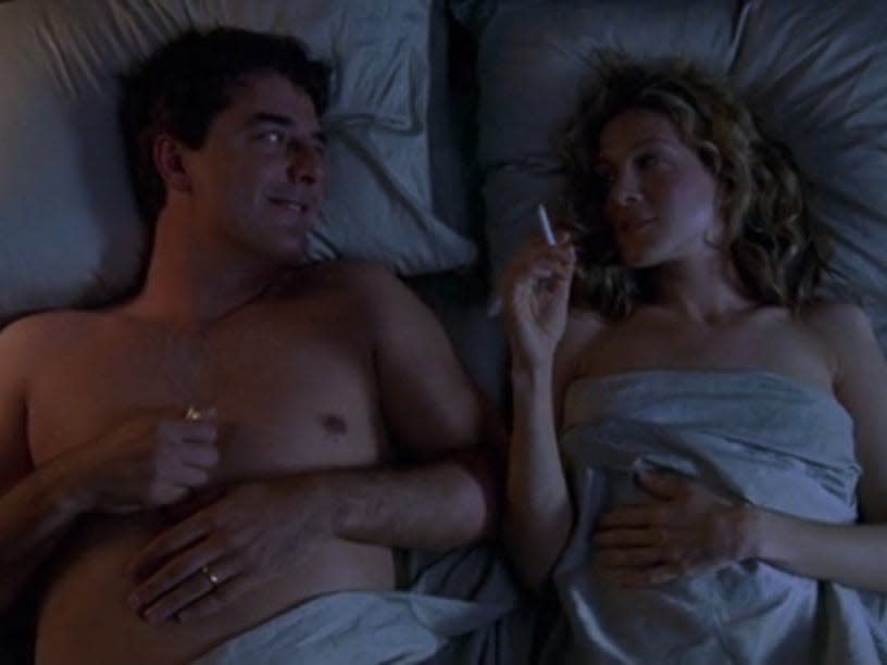 Chris Noth and Sarah Jessica Parker on "Sex and the City."