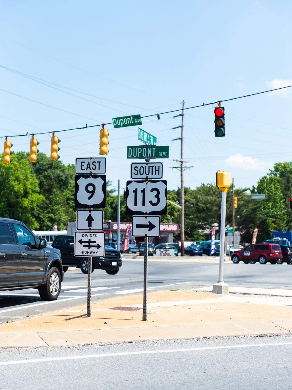 The intersection of County Seat Highway and Route 113, or DuPont Boulevard, in Sussex County.