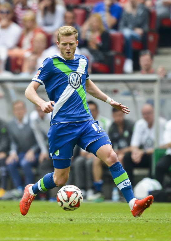 Wolfsburg midfielder Andre Schuerrle during the Bundesliga match against FC Cologne at the RheinEnergieStadion on May 23, 2015