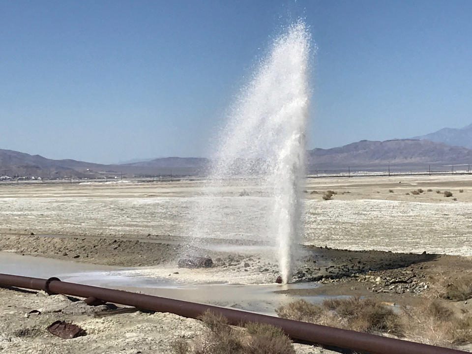 Pipes are damaged from an earthquake, Thursday, July 4, 2019, in Trona, Calif. A strong earthquake rattled a large swath of Southern California and parts of Nevada on Thursday, rattling nerves on the July 4th holiday and causing some damage in a town near the epicenter, followed by a swarm of aftershocks. (AP Photo/Matt Hartman)