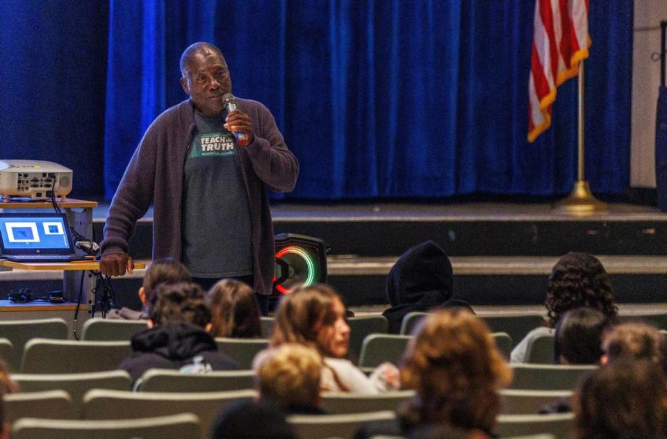 Marvin Dunn at Palmetto Middle School, in Pinecrest, discussing racism with middle school kids.