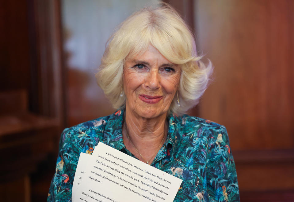 LONDON, ENGLAND - JULY 12: Camilla, Duchess of Cornwall during The Oldie Luncheon, in celebration of her 75th Birthday at National Liberal Club on July 12, 2022 in London, England. (Photo by Chris Jackson/Getty Images)