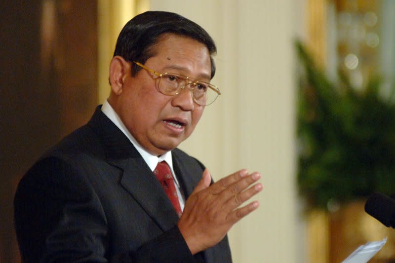 Indonesia's President Susilo Bambang Yudhoyono speaks during a ceremony marking Asian Pacific American Heritage Month on May 25, 2005, in the East Room of the White House. Yudhoyono was sworn in as Indonesia's sixth president in 2004. File Photo by Roger L. Wollenberg/UPI