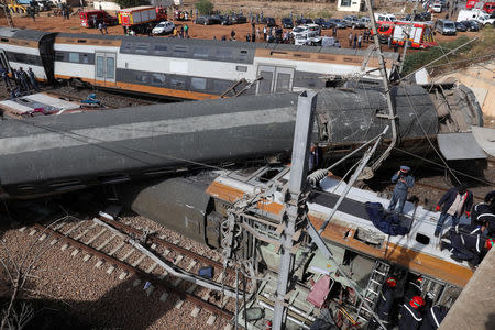 A view of a derailed train at Sidi Bouknadel near the Moroccan capital Rabat, Morocco, October 16, 2018. REUTERS/Youssef Boudlal