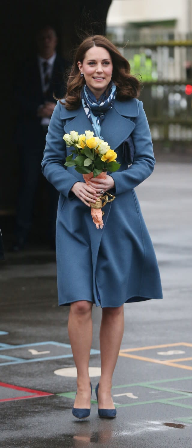 The pregnant royal made a public appearance in London on Tuesday.