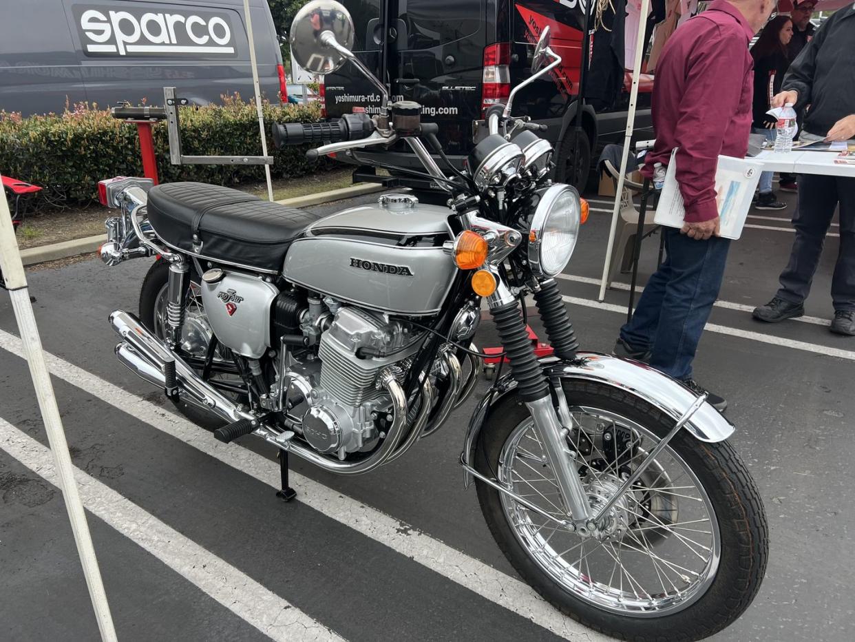 a motorcycle parked in a parking lot