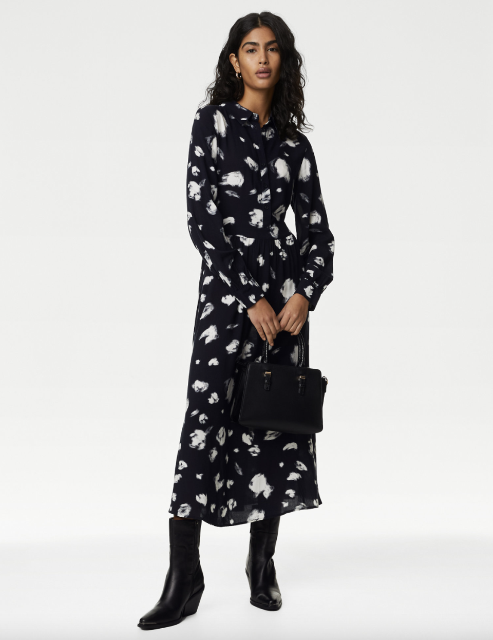 You can shop this midi shirt dress in bold and understated statement patterns. (Marks & Spencer)