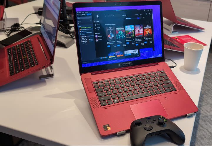 A Qualcomm Snapdragon X Elite Reference Laptop with Steam showing