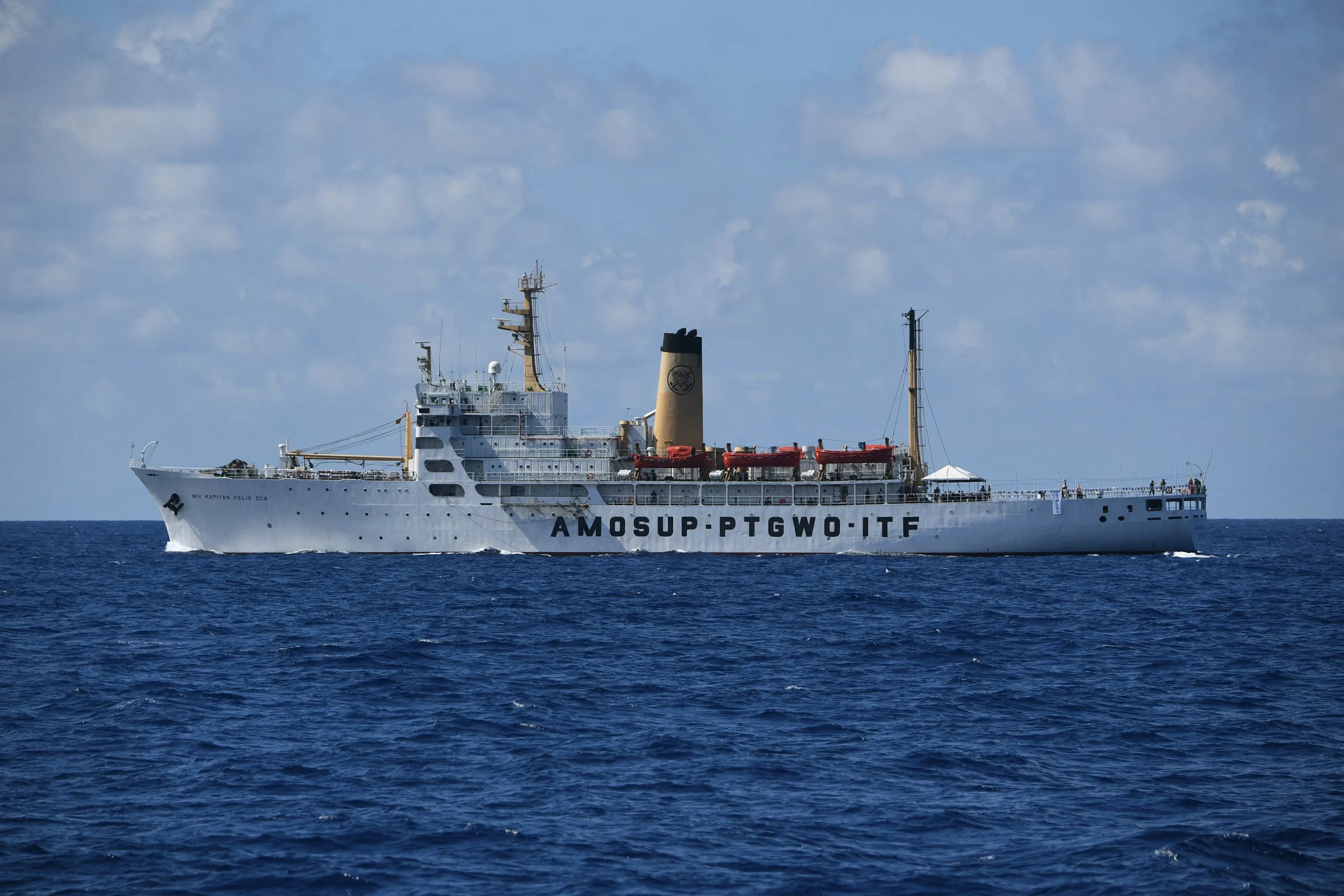 This picture shows a Philippine vessel that was part of a convoy of civilian boats in the disputed South China Sea on Dec. 10, 2023.