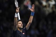 Britain Tennis - Barclays ATP World Tour Finals - O2 Arena, London - 15/11/16 Serbia's Novak Djokovic celebrates winning his round robin match with Canada's Milos Raonic Action Images via Reuters / Tony O'Brien Livepic