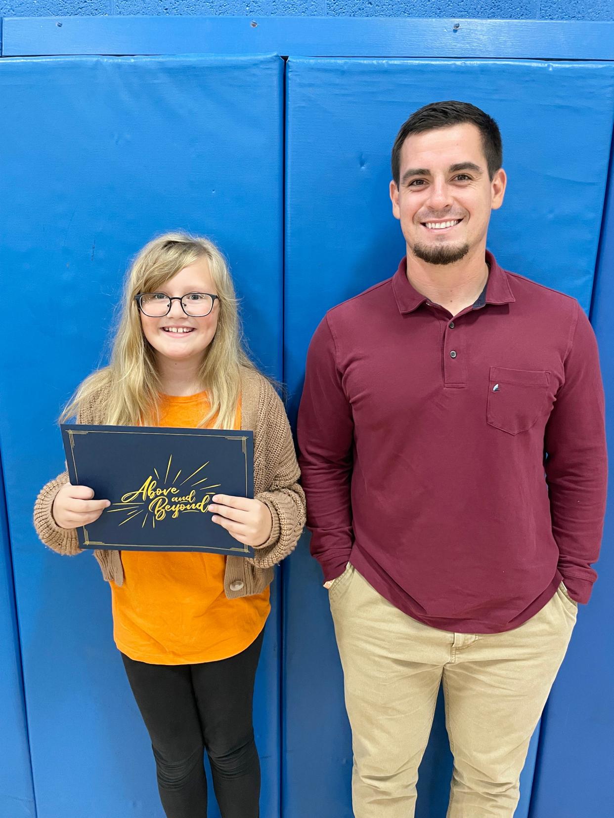 Hattie Nelson, with nominating teacher Andrew Goodwin, was named Cornell Grade School Student of the Month for kindergarten through fourth grade.