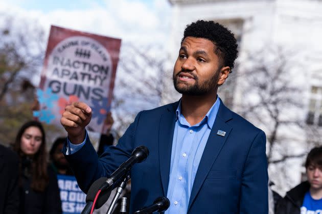 Frost speaks during a rally outside the Capitol, calling on the Senate to vote on an assault weapons ban. The Florida Democrat has described the 2012 Sandy Hook Elementary School shooting as his 