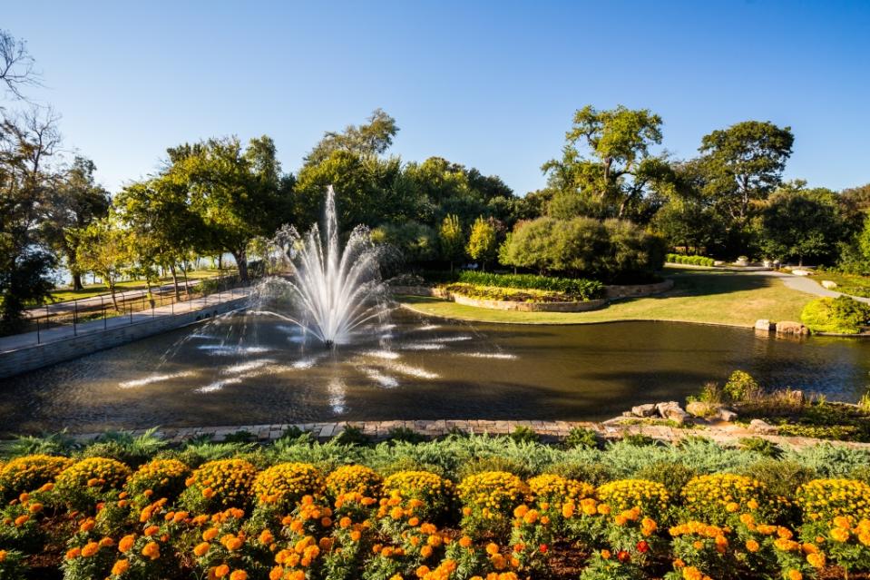 Beautiful fountain in the Dallas Arboretum and Botanical Garden via Getty Images