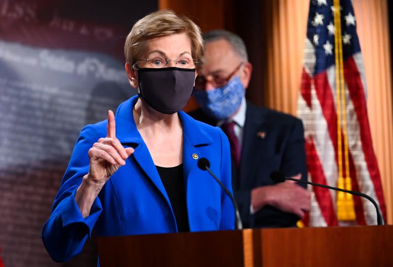 U.S. Senator Warren participates in a news conference with other Democratic Senators at the U.S. Capitol in Washington