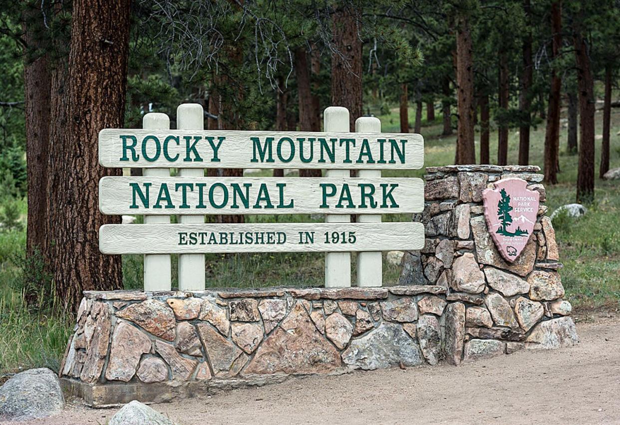 COLORADO, UNITED STATES - 2016/07/17: Entrance sign for Rocky Mountain National Park. (Photo by John Greim/LightRocket via Getty Images)