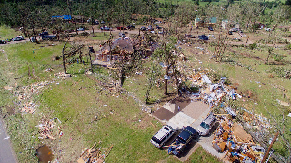 Aerial view of tornado damage