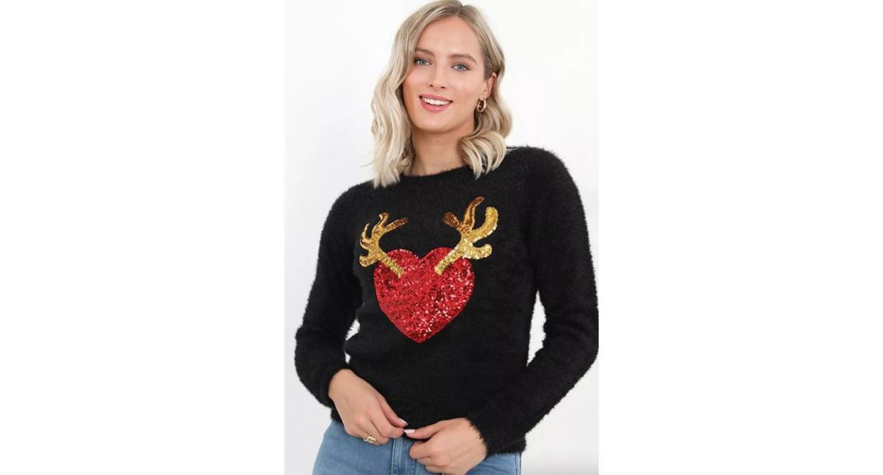 'Heart' Sequin Fluffy Knit Christmas Jumper