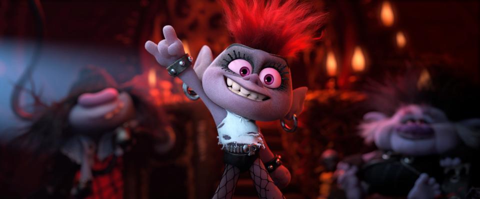 Barb (Rachel Bloom) is a metal maniac with aspirations of rock supremacy in "Trolls World Tour."