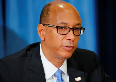 U.S. Ambassador to the Conference on Disarmament Robert Wood attends a news conference at the United Nations in Geneva, Switzerland, April 19, 2018. REUTERS/Denis Balibouse