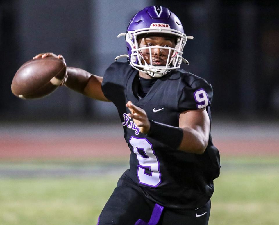 Shadow Hills' Greg "Trey" Hollis III, shown here  in a game on Sept. 8, 2023, had a record-breaking year for the Knights in 2023.