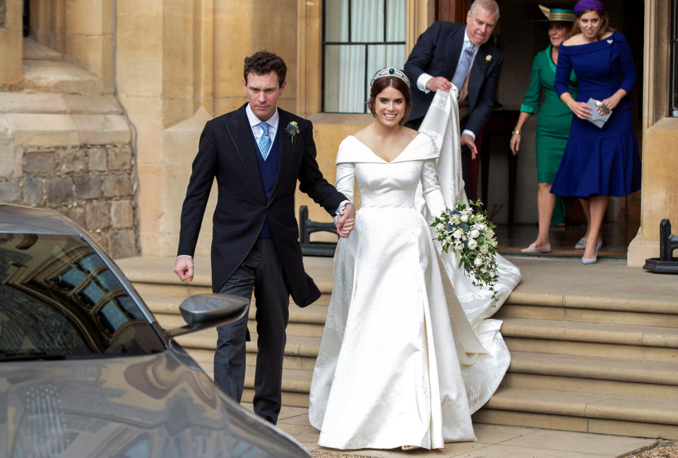 <em>Princess Eugenie and Jack Brooksbank partied at an evening reception at Royal Lodge, in Windsor after their nuptials at Windsor Castle (Picture: Steve Parsons/Pool via REUTERS)</em>