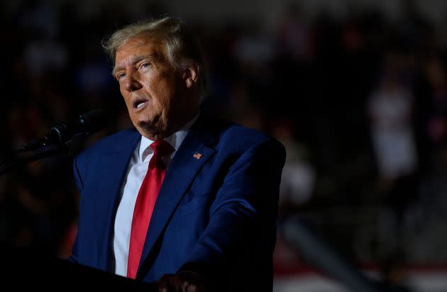 Donald Trump speaks to supporters at a political rally in Erie, Pennsylvania.