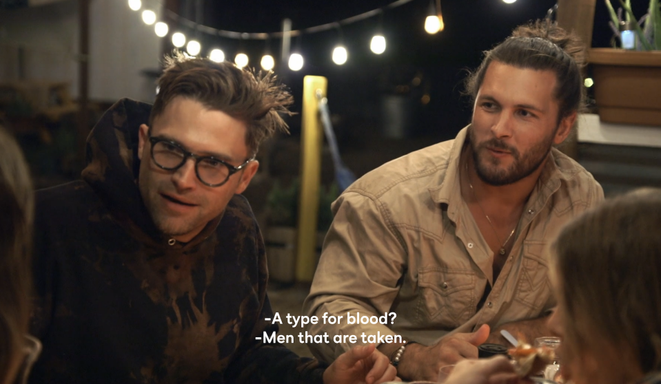 A screencap of Tom Schwartz saying "men that are taken"