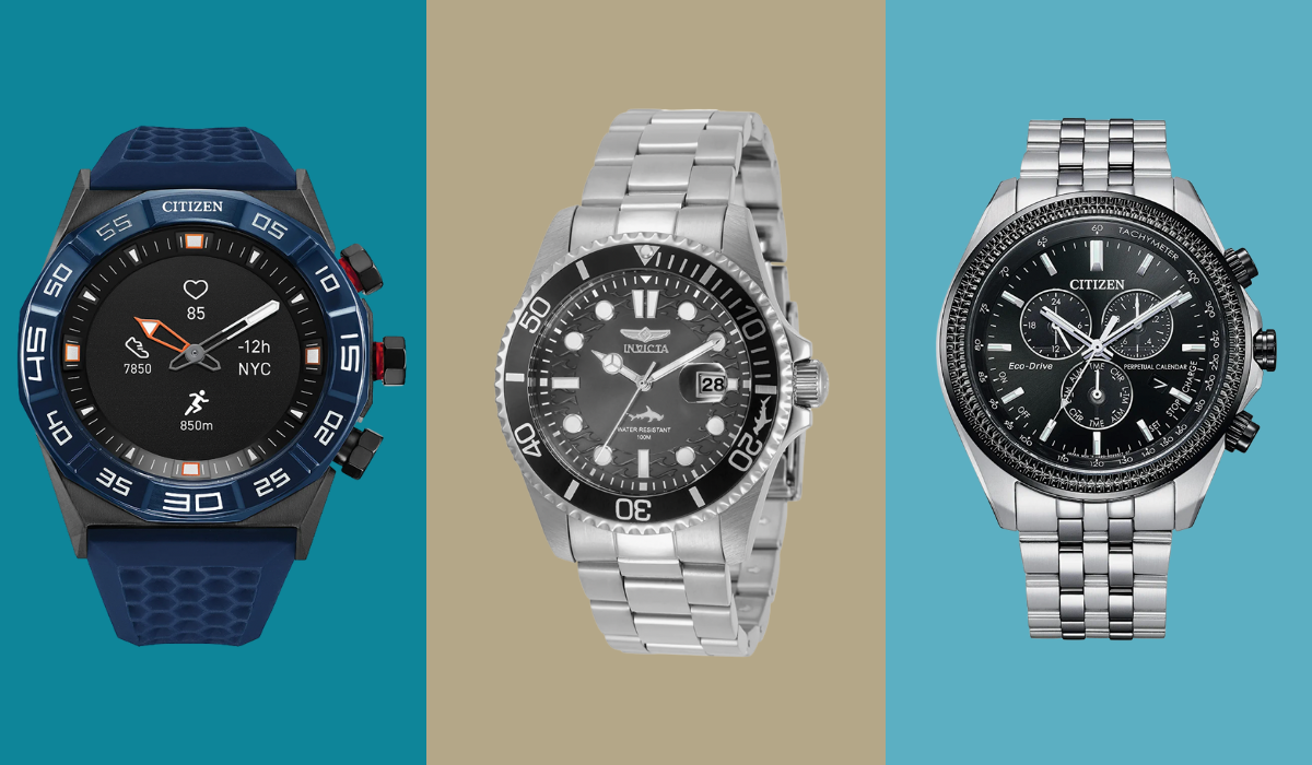 A photo of three watches on a colorful background.