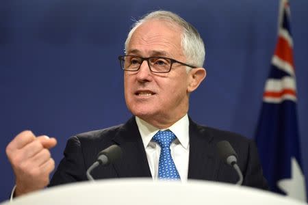 Australian Prime Minister Malcolm Turnbull speaks during a media conference announcing new anti-terrorism laws in Sydney, Australia, July 25, 2016. AAP/Dan Himbrechts/via REUTERS/Files