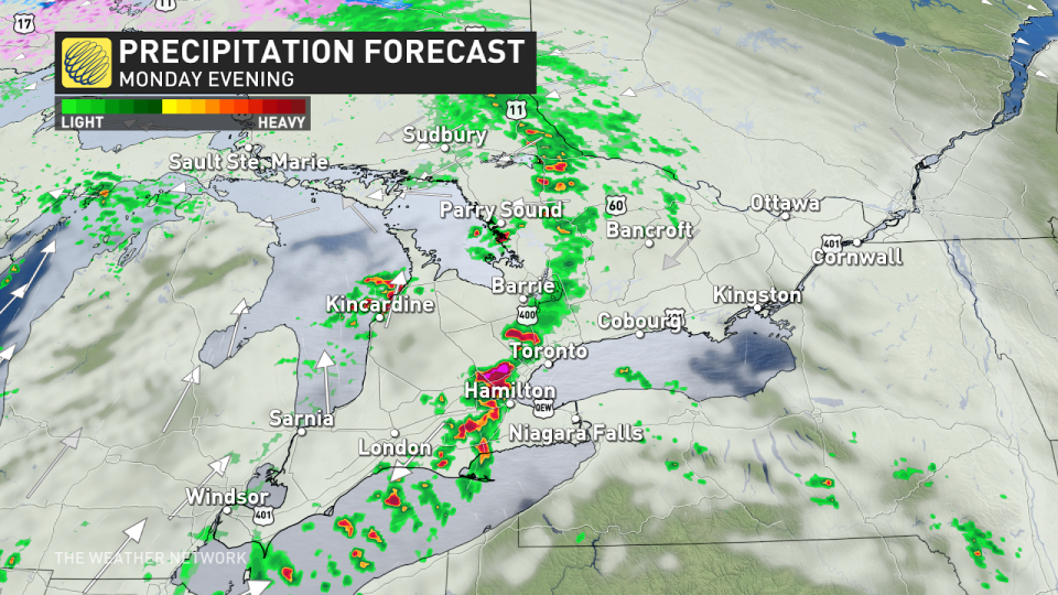 Southern Ontario Monday evening precip forecast April 29 2024