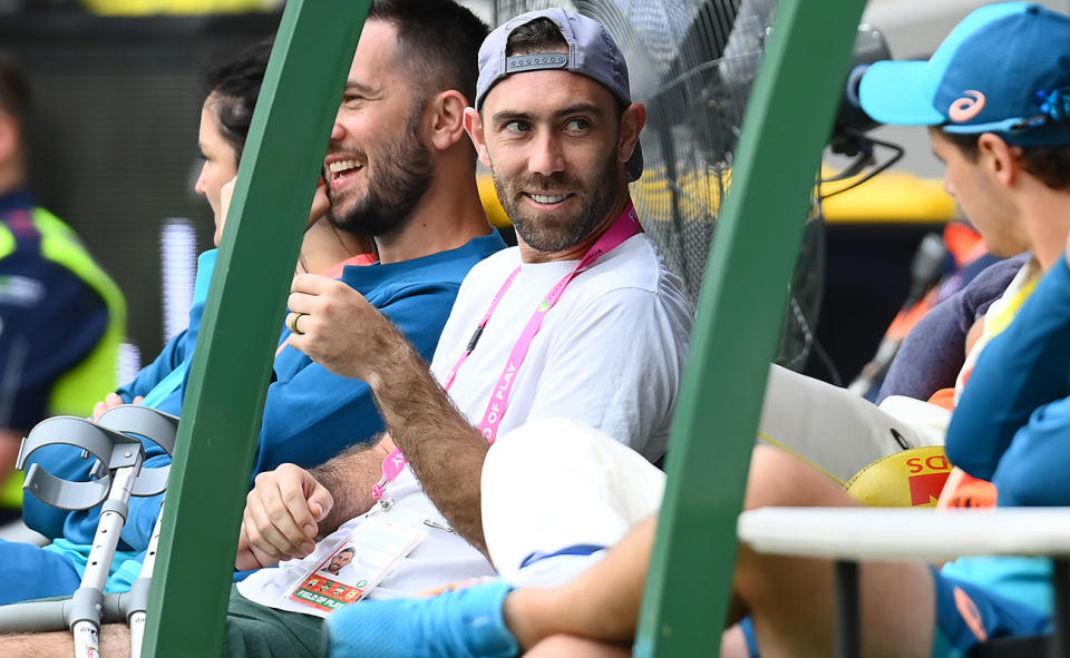 Glenn Maxwell, pictured here in the Australian dugout during the second Test against South Africa.