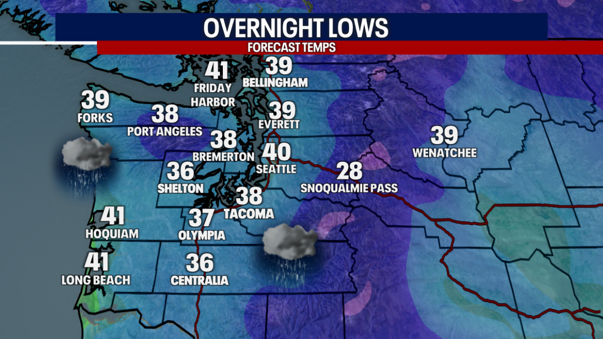 <div>Regional Overnight Lows</div> <strong>(FOX 13 Seattle)</strong>