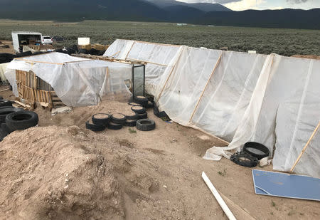 A view of the compound in rural New Mexico where 11 children were taken in protective custody after a raid by authorities near Amalia, New Mexico, August 10, 2018. Photo taken August 10, 2018. REUTERS/Andrew Hay